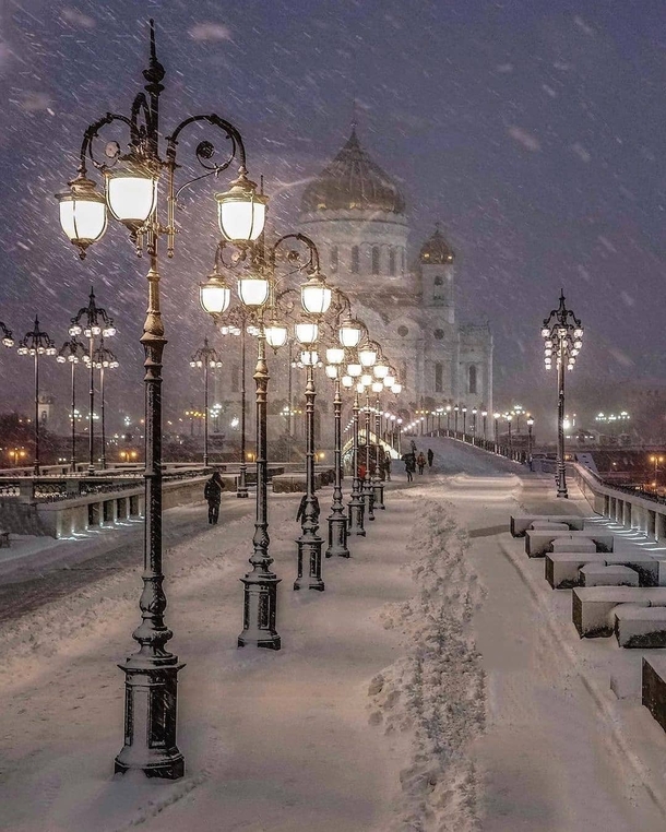 Evening in a snowy Moscow