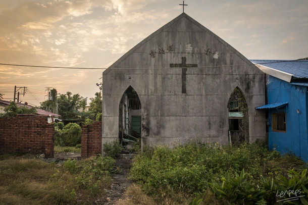 Exterior of abandoned aboriginal church in rural Pingtung County Taiwan 
