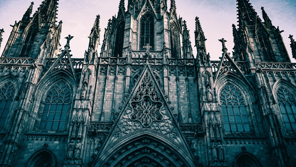 Facade of the Gothic style church Barcelona 