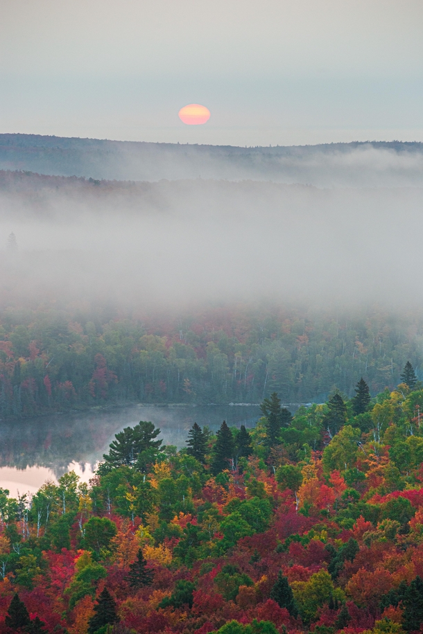 Fall colors and sunrise over northern Minnesota 