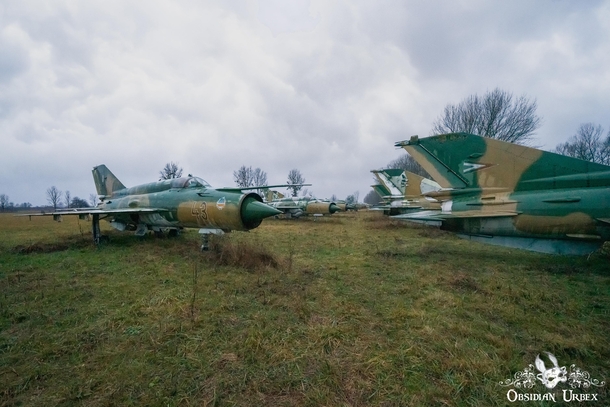 Field of abandoned Soviet Mig- fighter jets Hungary