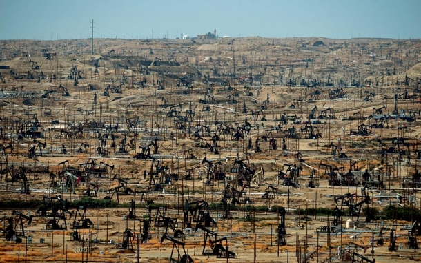 Field of Oil Pumpjacks in California USA 