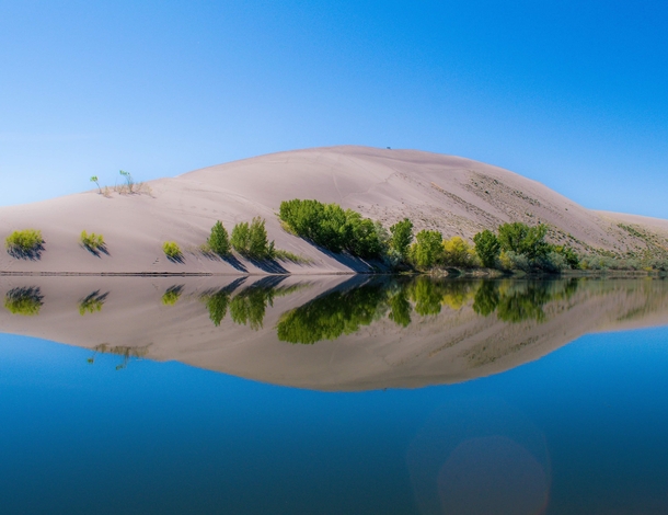 Finally there was no wind and water was still to capture the reflection at Bruneau Sand Dunes state park 
