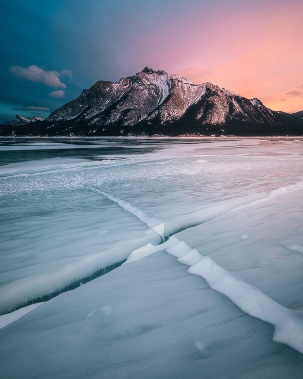 Fire and ice during a sunset in Alberta Canada 