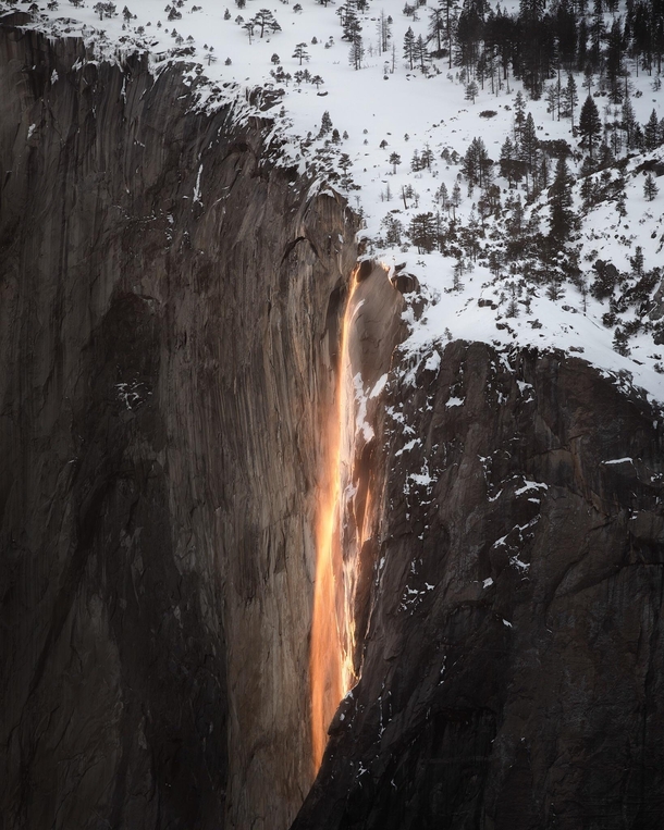 Fire Falls Hiked all day up a snow bank for this Yosemite National Park USA 