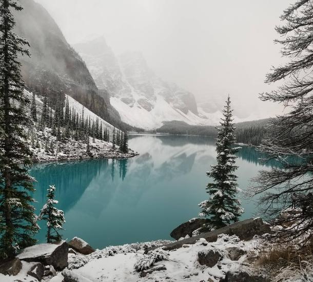 First Snow At Moraine Lake AB This Morning 