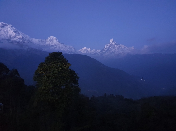 Fishtail mountain Nepal at dusk 