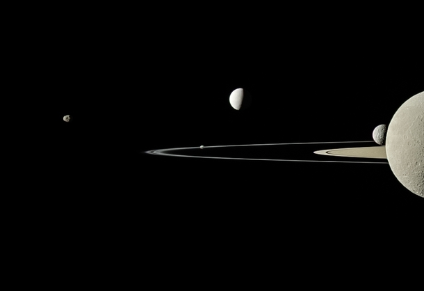 Five moons of Saturn captured by Cassini 