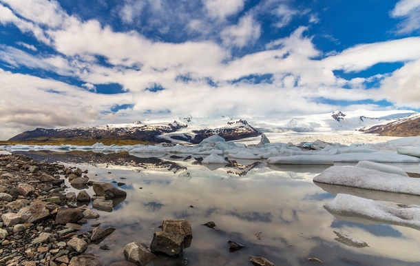 Fjallsrln glacier lagoon at mid-day in Southern Iceland 