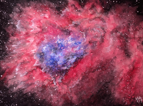 Flaming Star Nebula painted by me with watercolor and gouache 