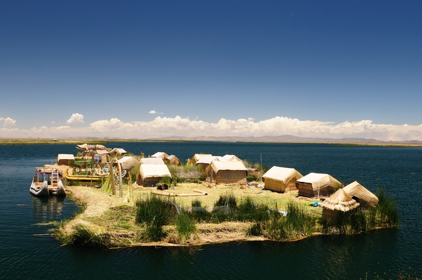 Floating Island Village on Lake Titicaca Peru at an altitude of  meters 