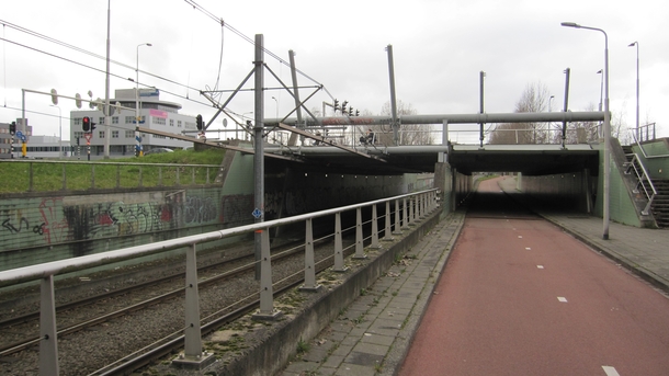 Flood barrier in a dike coupure for trambikepedestrian tunnel Amstelveen Netherlands 