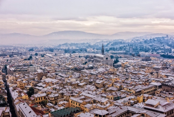 Florence from the top of the Cathedral of Santa Maria del Fiore after a rare snowfall Image - Ken Kaminesky
