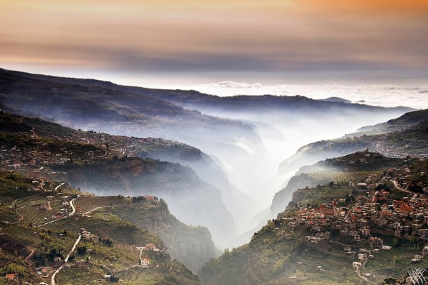 Fog in the valley Bcharre Lebanon 