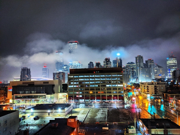 Foggy night in Edmonton Canada