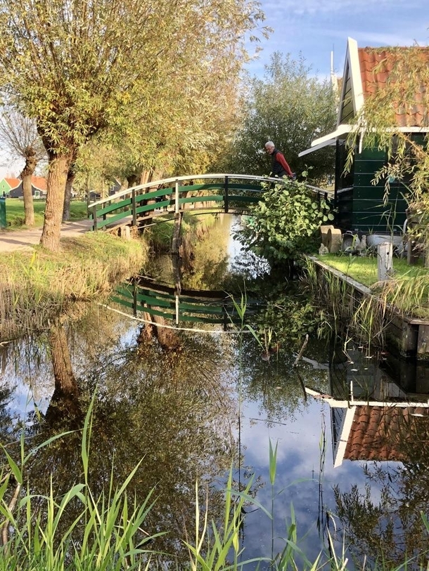 Foot bridge over a canal at Zaanse Schans in the Netherlands 