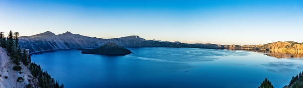 For all those interested in Wizard Island here is a pano for scale of Crater Lake OR 