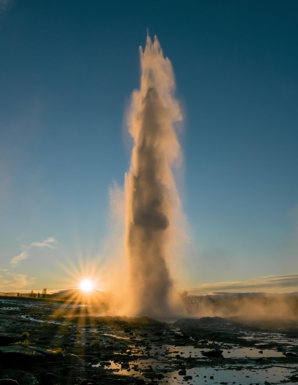 For all who miss summer  Strokkur geysir in Iceland during sunrise in summer at  am  - IG glacionaut