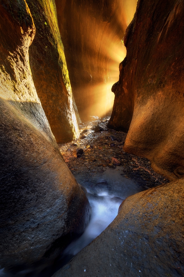 For only a brief period of the year the setting sun lines up perfectly with this slot canyon and creates some amazing light rays Vancouver Island BC  IGJayKlassy
