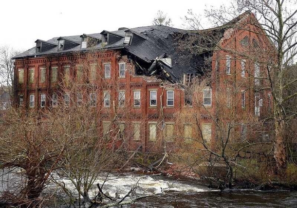 Former mill likely to be torn down after heavy rains collapsed roof Link in comments