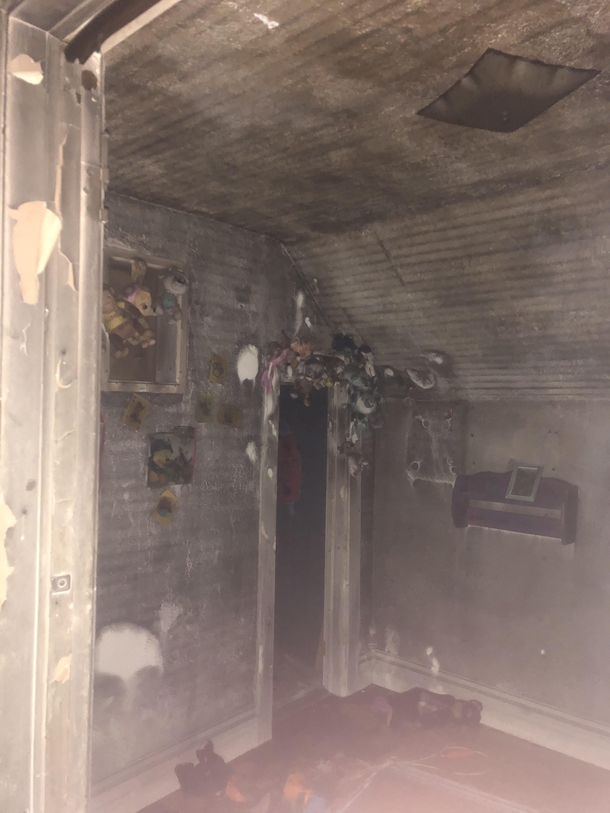 Found this creepy kids room in a old burnt down house