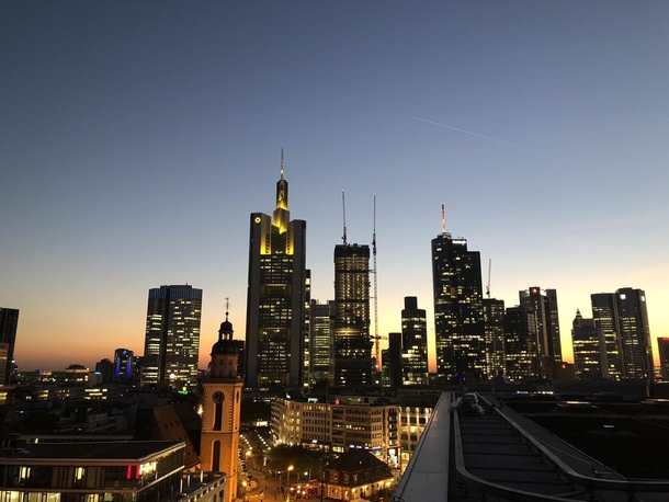 Frankfurt skyline at dusk phone Shot