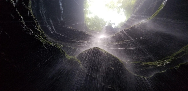 From under a waterfall at the bottom of a  sinkhole in northern Alabama USA 