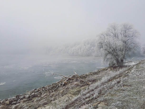 Frosted Danube river bands in Devin Slovakia 