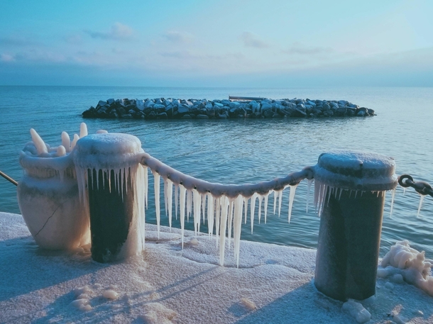 Frosty morning on Fargo Beach in Chicago Illinois 