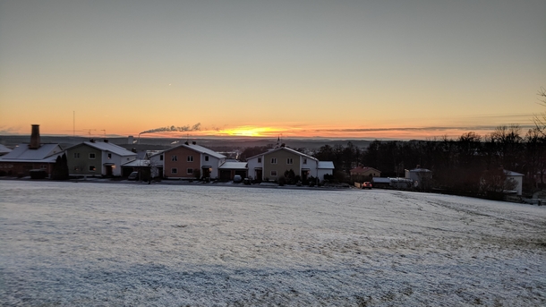 Frosty sunset over Vimmerby Sweden 