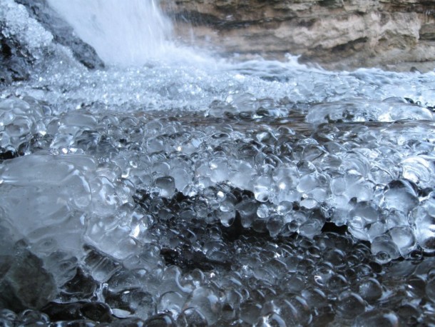 Frozen Drops Behind A Waterfall 