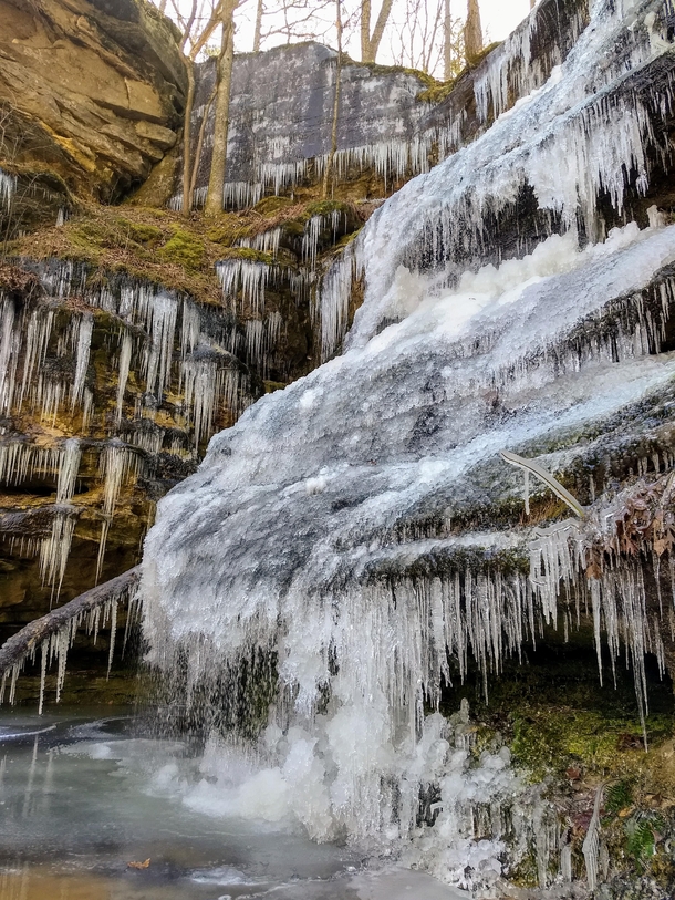 Frozen falls at Hickory Canyons Natural Area Missouri 