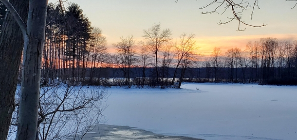 Frozen lake at sunset  Akron Ohio