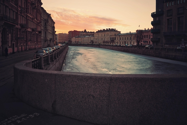 Frozen river in Saint-Petersburg Russia