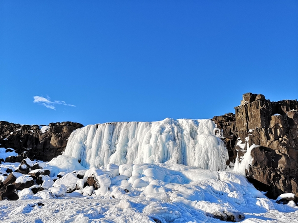 Frozen waterfall Thingvellir National Park Iceland x 