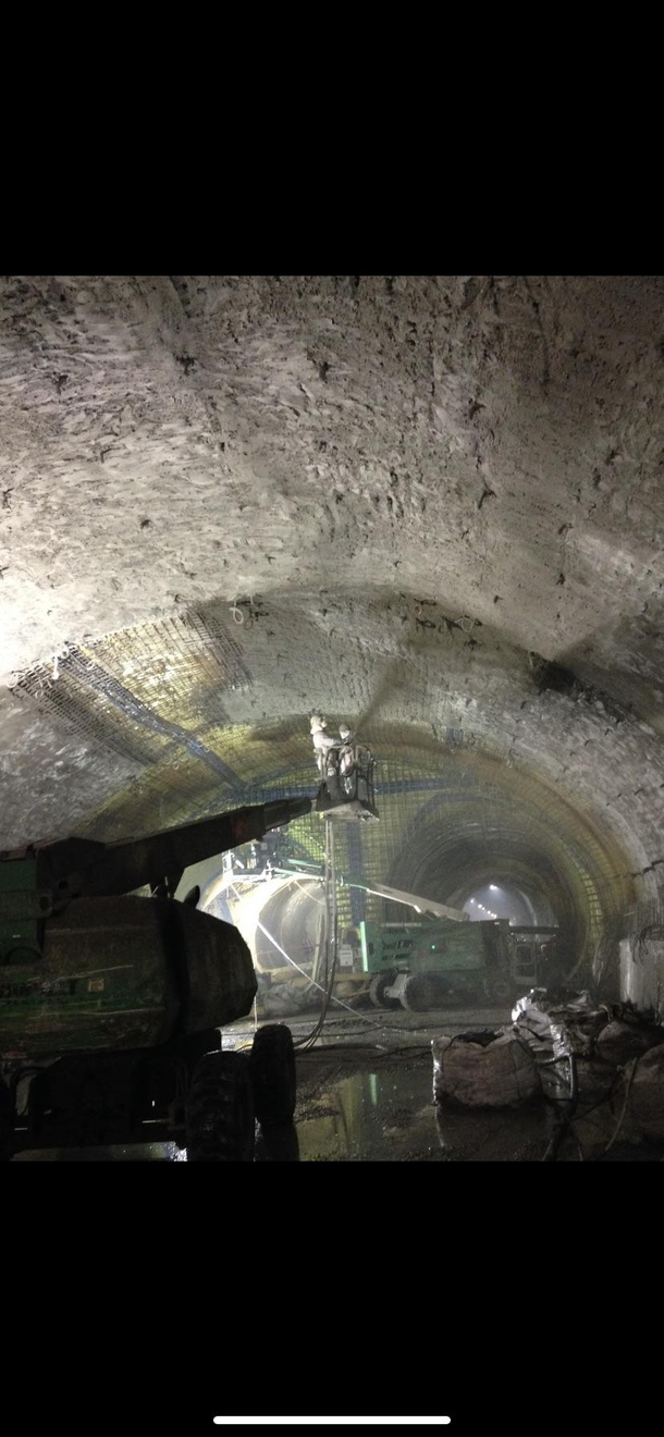 ft tall cavern hit with shotcrete in an MTA subway tunnel project 