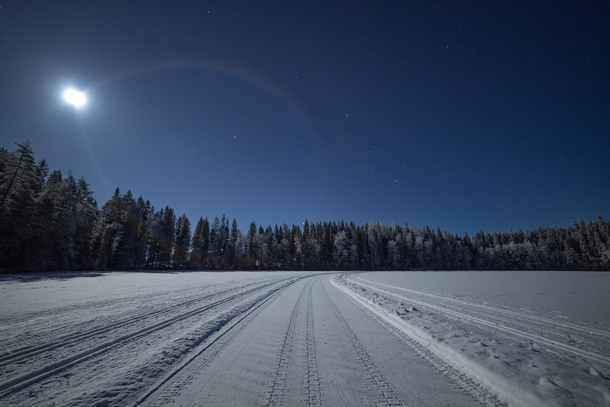 Full moon makes night day on a frozen lake Loc Finland 