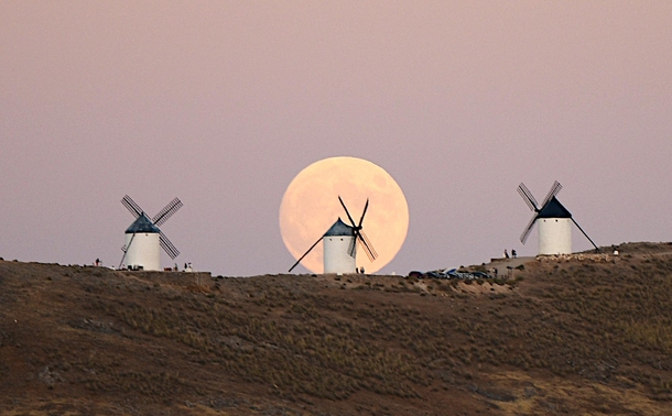 Full moon over windmills - Consuegra Spain