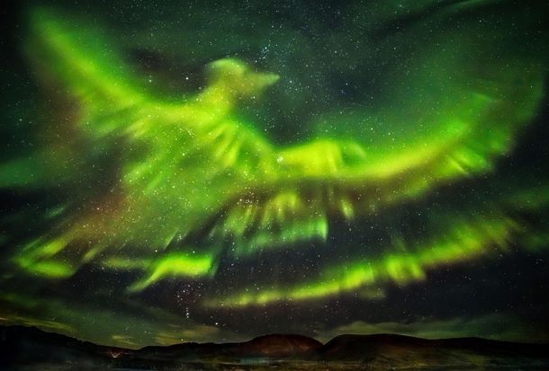 Giant Phoenix Aurora Borealis Reykjavik Iceland Photo Hallgrimur P Helgason