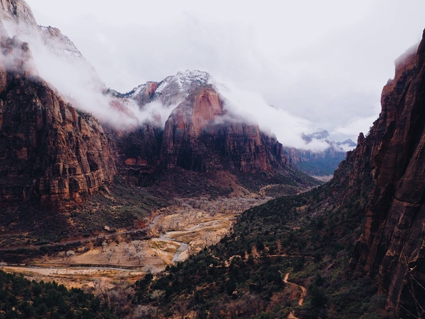 Gloomy day in Zion national park during Thanksgiving 