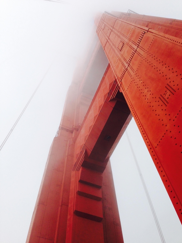 Golden Gate Bridge tower in the fog 