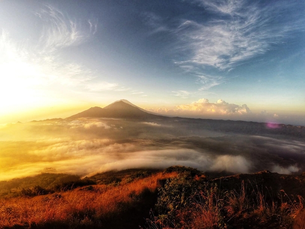 Golden hour at the summit of Mt Batur Indonesia 