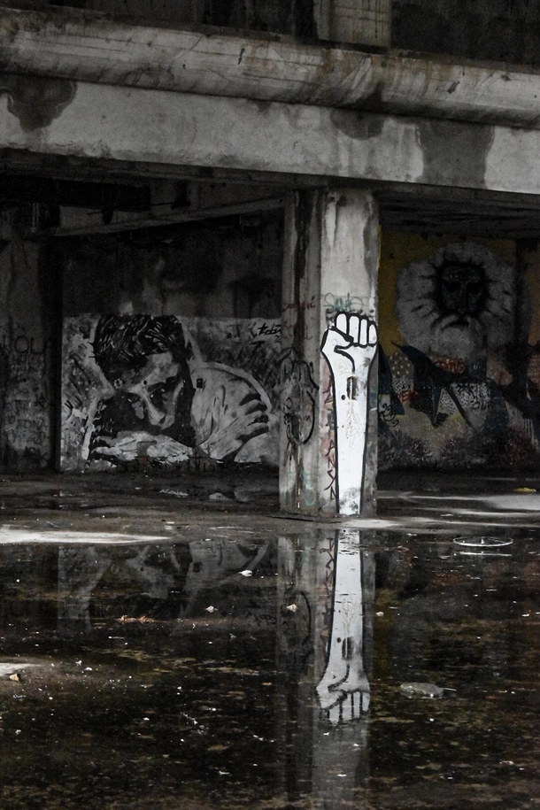 Grafitti inside a war-damaged building in Mostar 