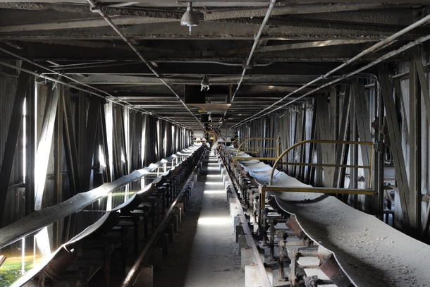 Grain conveyor network at abandoned silos