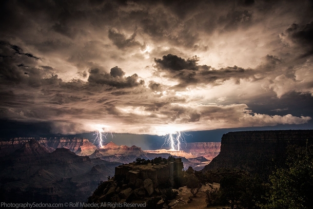 Grand Canyon illuminated by a lightning show Photo by Rolf Maeder  x-post rExposurePorn