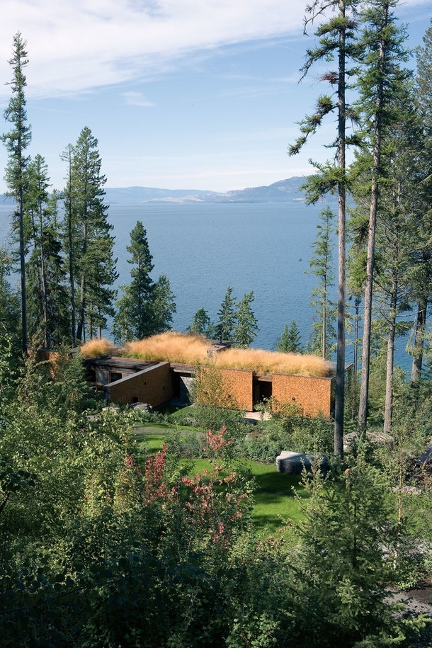 Grass Roofed Cabin Perched Over Flathead Lake Montana Andersson