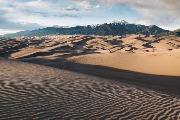 Great Sand Dunes National Park and Preserve in Colorado just before sunset 