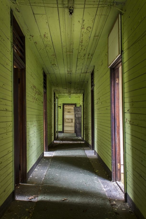 Green Crooked Hallway of Abandoned House Tennessee 
