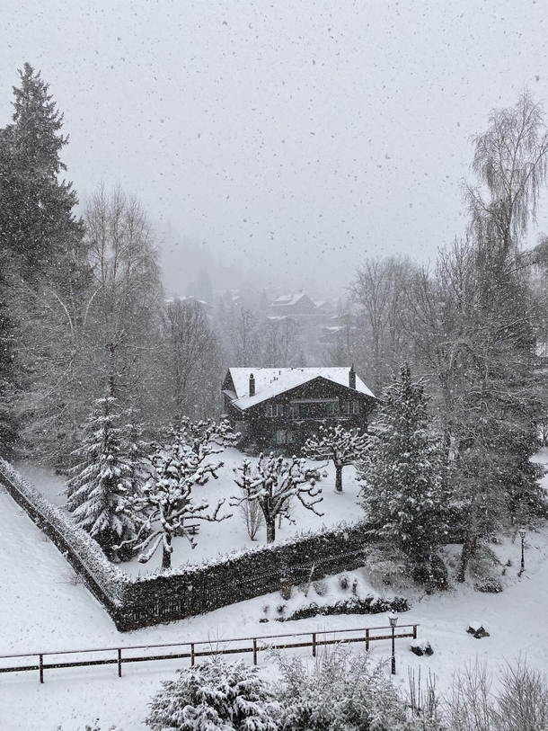 Gstaad - It was snowing when we arrived and checked in to our hotel
