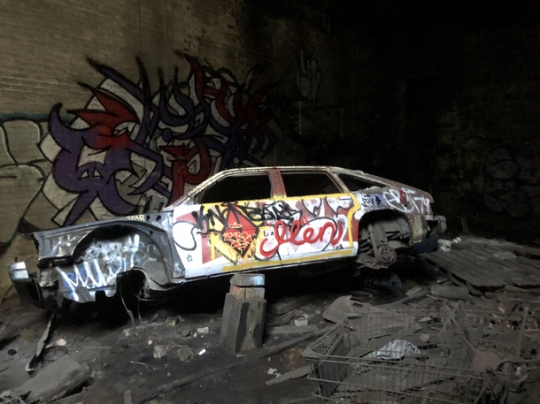 Gutted car in abandoned Brooklyn power plant